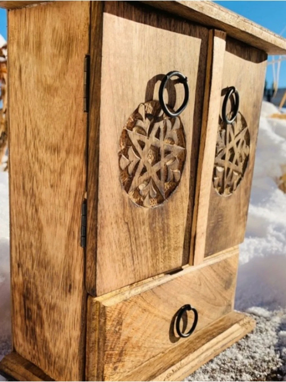 Herbal Witch Chest Box | Pentacle Carved Altar Box Wooden